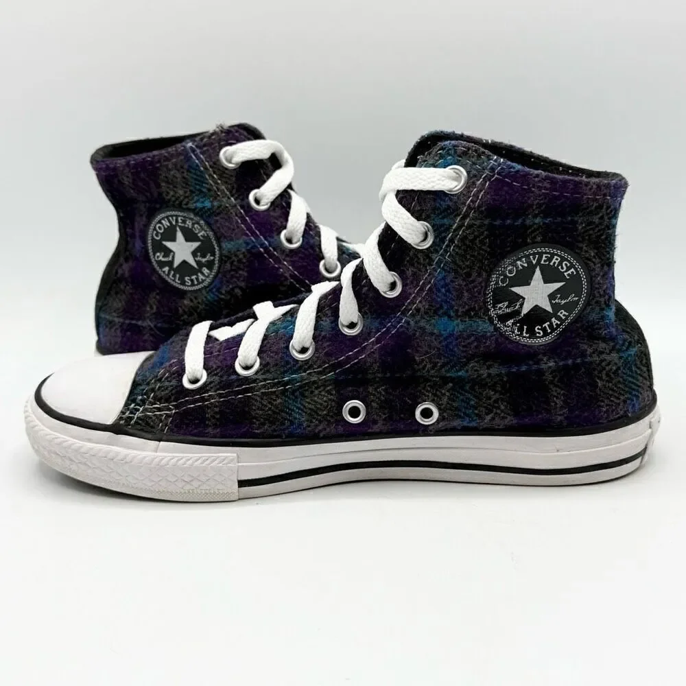 Converse All Star Chuck Taylor Hi Top Purple Blue Plaid Lace Up Sneakers - Big K